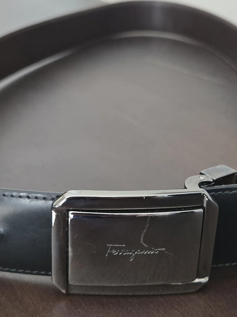 Salvatore Ferragamo Black Leather Belt with Silver Buckle